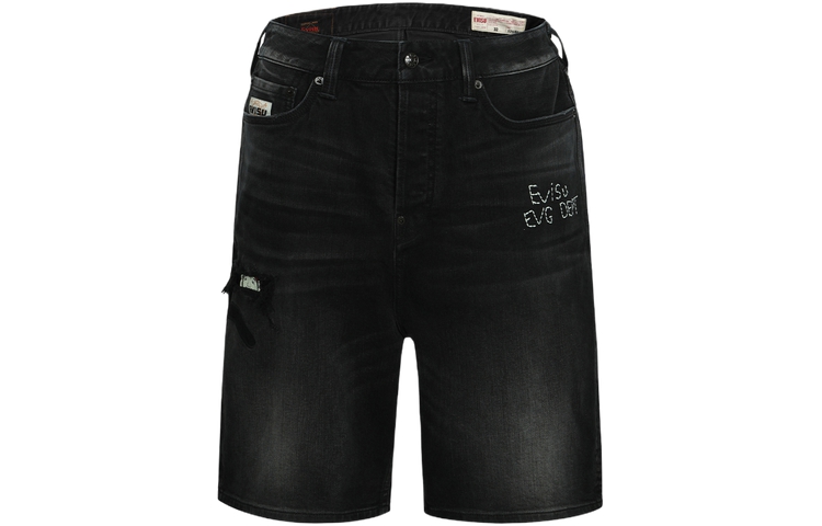 EVISU  Seagull Patch Embroidered Denim Shorts with Buddha Print. 2ESHTM4DS8037RXDP