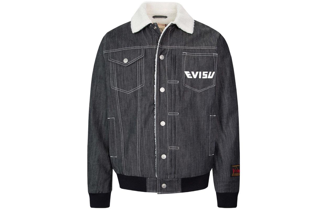 EVISU  Seagull Print Denim Jacket with Fur Collar - Denim Blue. 2EAADM2DJ173XXDS