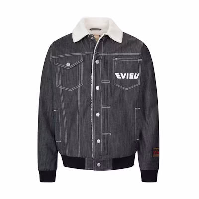 EVISU Seagull Print Denim Jacket with Fur Collar - Denim Blue. 2EAADM2DJ173XXDS