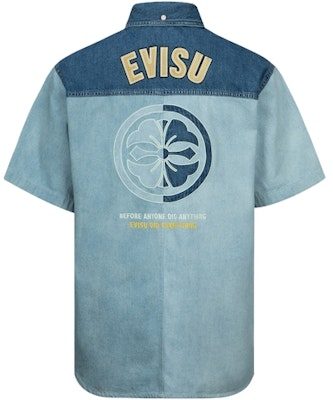 EVISU Kemeja Denim Lengan Pendek dengan Patch Logo Warna Biru. 2ESHTM3SS118LFDN Buy EVISU Kemeja Denim Lengan Pendek dengan Patch Logo Warna Biru. 2ESHTM3SS118LFDN