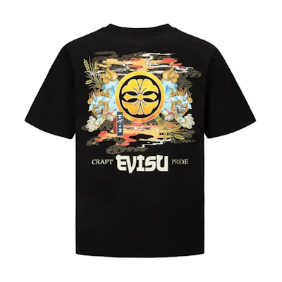 EVISU Short Sleeve T-Shirt with Twin Komainu and Kamon Print. 2ESHTM2TS505XXCT