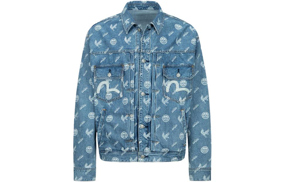 EVISU  Single-Breasted Denim Jacket with Print in Blue. 2ESHTM3DJ114LFCT 圖 2
