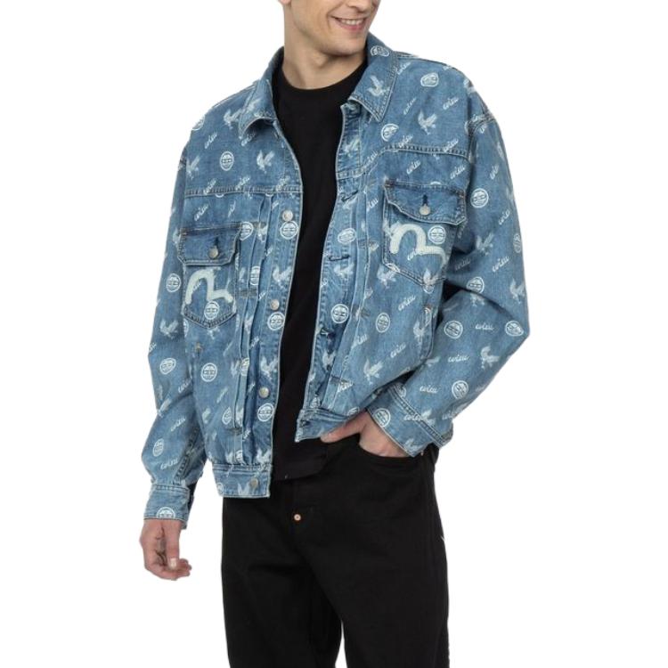 EVISU  Single-Breasted Denim Jacket with Print in Blue. 2ESHTM3DJ114LFCT 圖 4