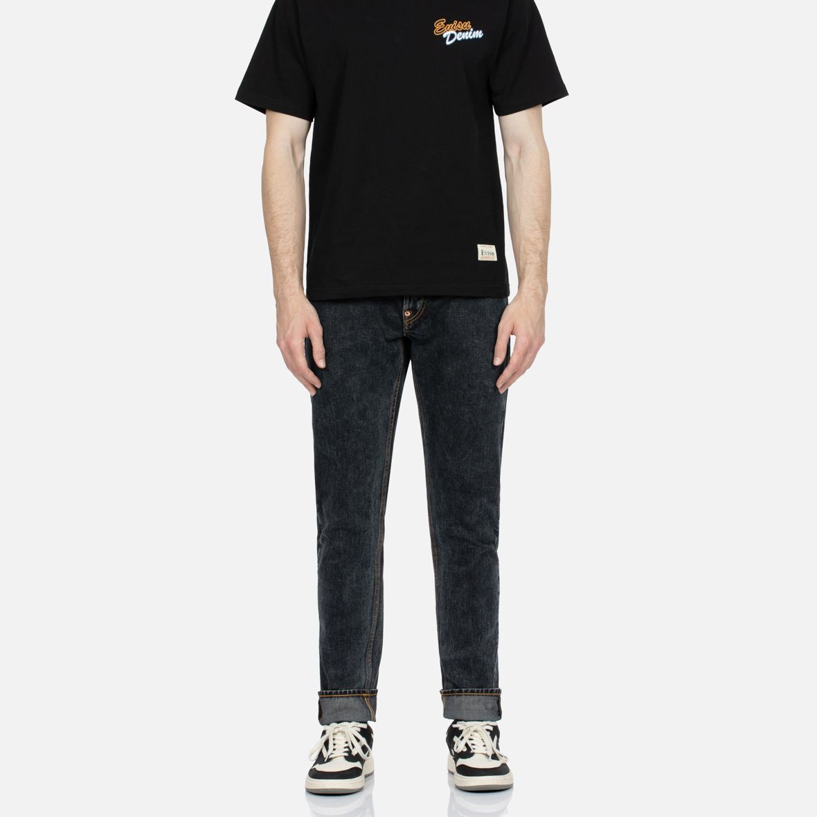 EVISU  Slim Fit Black Jeans with Fair Isle Pattern and Logo Print. 2EAHTM3JE105817CT 圖 6