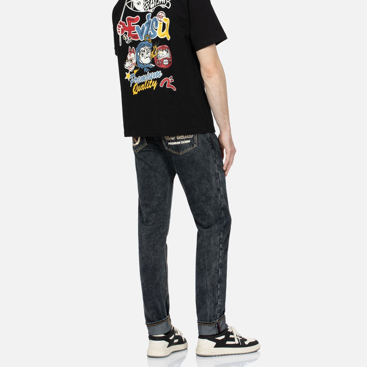 EVISU  Slim Fit Black Jeans with Fair Isle Pattern and Logo Print. 2EAHTM3JE105817CT 圖 7