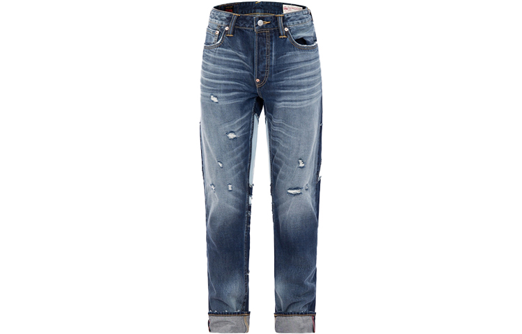 EVISU  Slim Fit Distressed Buddha Patch Straight Denim Jeans - Blue 2EAHTM2JE10110CT 圖 2