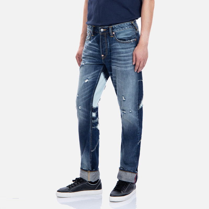 EVISU  Slim Fit Distressed Buddha Patch Straight Denim Jeans - Blue 2EAHTM2JE10110CT 圖 4