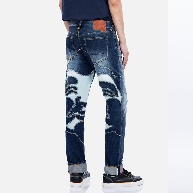 EVISU  Slim Fit Distressed Buddha Patch Straight Denim Jeans - Blue 2EAHTM2JE10110CT 圖 5