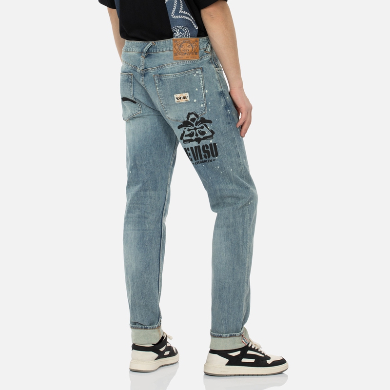 EVISU  Slim Fit Distressed Splash Print Jeans in Denim Blue. 2ESHTM4JE807417DP 圖 4