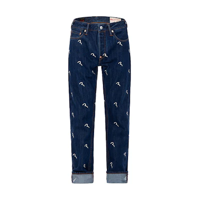 EVISU Slim Fit Jeans Blue Denim with All-Over Seagull Embroidery 2EAHTM2JE10510CT