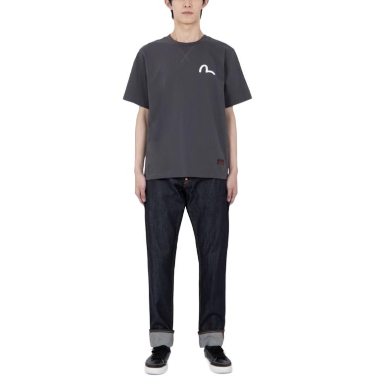 Shop EVISU修身生牛仔褲紫色海鷗設計-牛仔藍。 0ELBSM0JE22417CT