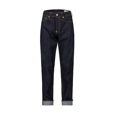EVISU Slim Straight Raw Denim Jeans Blue with Red Small Seagull Design 0ELBSM0JE21117CT