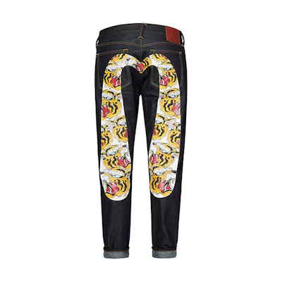 EVISU Slim Tapered Jeans with Allover Tiger Head and Big M Print - Denim Blue 2EAHTM0JE91317