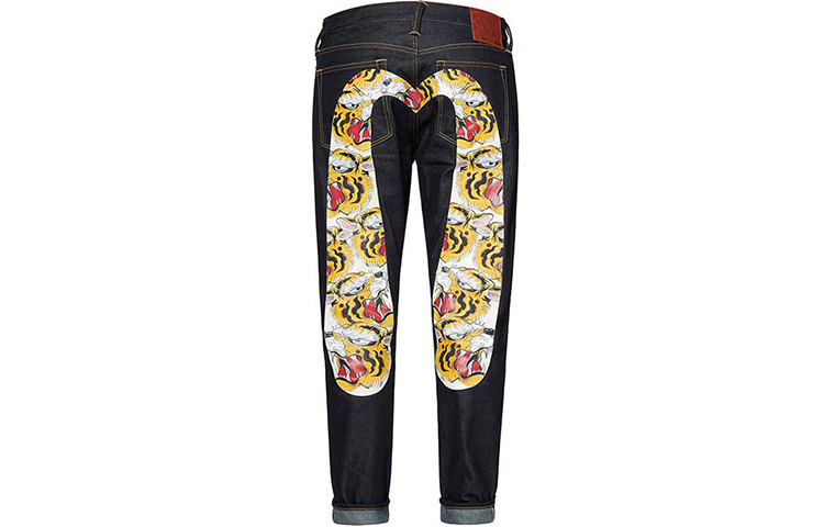 Order EVISU Slim Tapered Jeans Cetak Kepala Harimau & Big M - Denim Biru 2EAHTM0JE91317