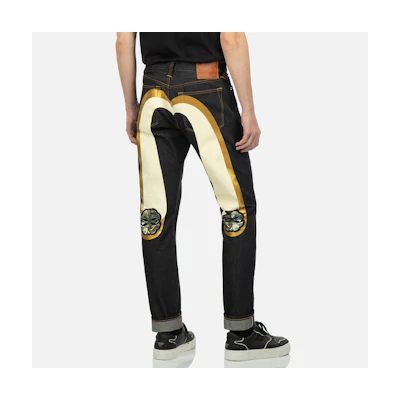 EVISU Slim Tapered Jeans with Double Layer Big M Print. 2EAADM2JE91617CT