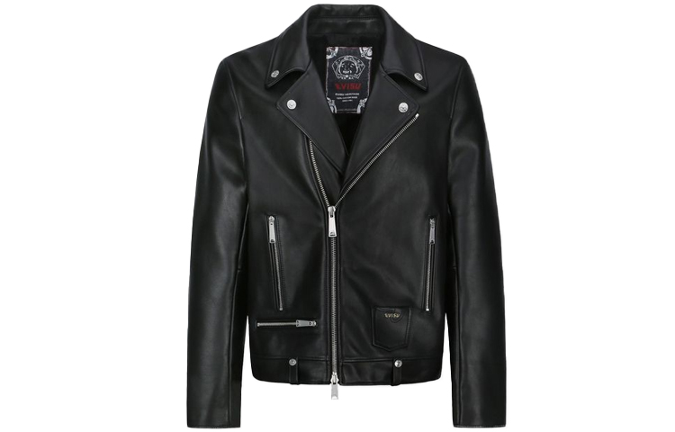 EVISU  Solid Color Leather Jacket with Seagod Logo. 2EAHTM1LJ001SLLT