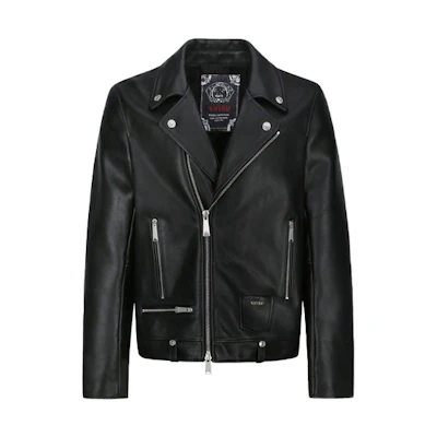 EVISU Solid Color Leather Jacket with Seagod Logo. 2EAHTM1LJ001SLLT