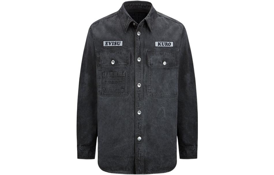 EVISU  Solid Embroidered Patch Denim Jacket - Dark Grey 2ESGNM2SJ759XXDN
