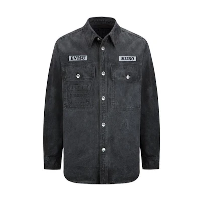 EVISU Solid Embroidered Patch Denim Jacket - Dark Grey 2ESGNM2SJ759XXDN