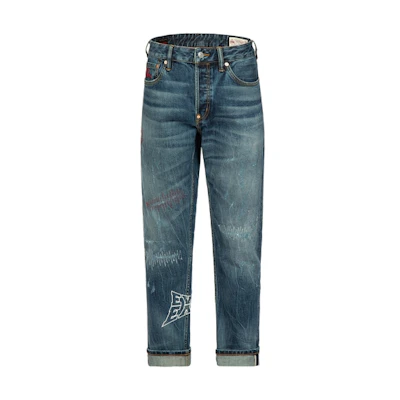 EVISU Straight-Leg Washed Denim Jeans with Seagull Embroidery - Blue 2ESHTM3JE22817CT