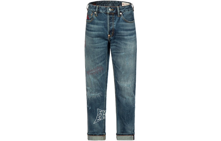 EVISU  Straight-Leg Washed Denim Jeans with Seagull Embroidery - Blue 2ESHTM3JE22817CT 圖 2