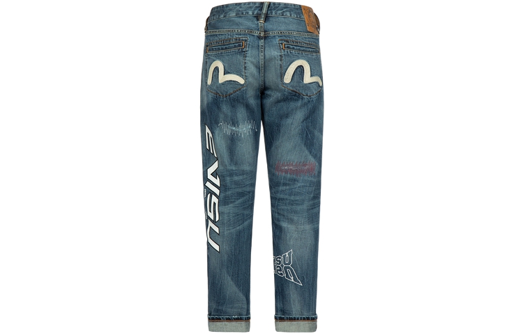 EVISU  Straight-Leg Washed Denim Jeans with Seagull Embroidery - Blue 2ESHTM3JE22817CT 圖 3