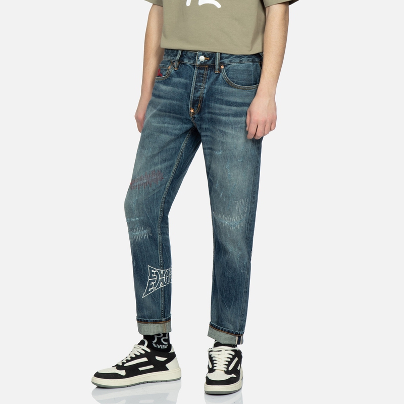 EVISU  Straight-Leg Washed Denim Jeans with Seagull Embroidery - Blue 2ESHTM3JE22817CT 圖 4
