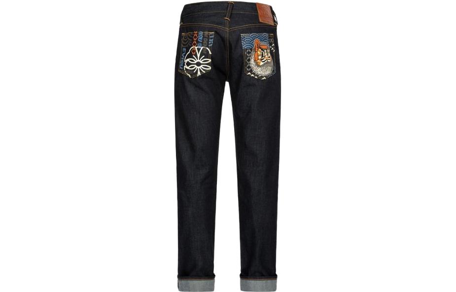 EVISU  Straight-Leg Zipper Jeans with Daruma Print in Blue 2EAHTM3JE105710CTINDW 圖 3