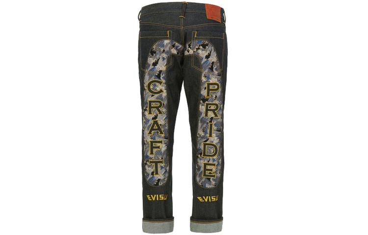 EVISU  Straight Leg Jeans with Large M Jacquard Trim in Denim Blue. 1ESHTM9JE91508