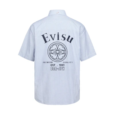 EVISU Striped Short Sleeve Shirt with Logo Print 2ESHTM3SS135LFCP