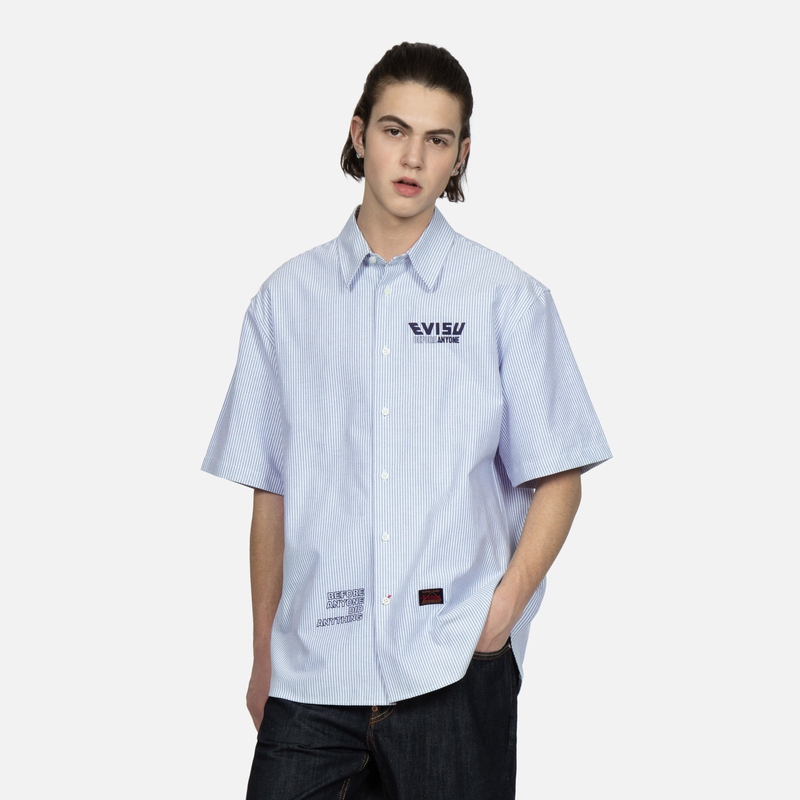 Shop エヴィス ストライプロゴプリント半袖シャツ 2ESHTM3SS135LFCP