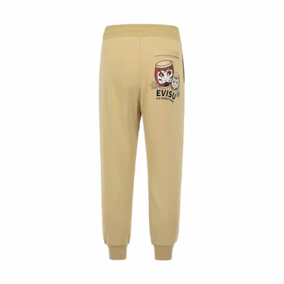 EVISU Taiko Daruma Print Jogger Sweatpants Beige 2ESHTM3SP315XXCT