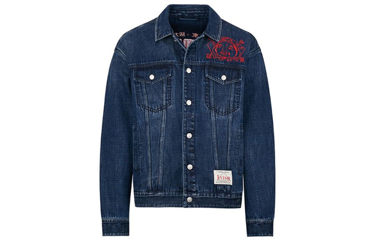 EVISU  Triple Daruma Graphic Embroidered Denim Jacket in Blue. 2EAHTM0DJ216LF 圖 3