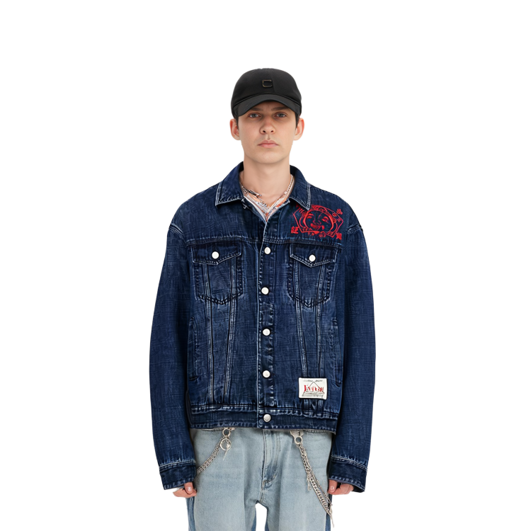 EVISU  Triple Daruma Graphic Embroidered Denim Jacket in Blue. 2EAHTM0DJ216LF 圖 4