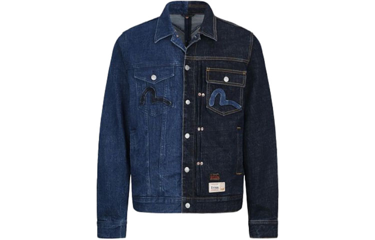 EVISU  Two-Tone Denim Jacket with Logo Print and Big M Patch - Blue 2EAHTM1DJ797XXCS 圖 2