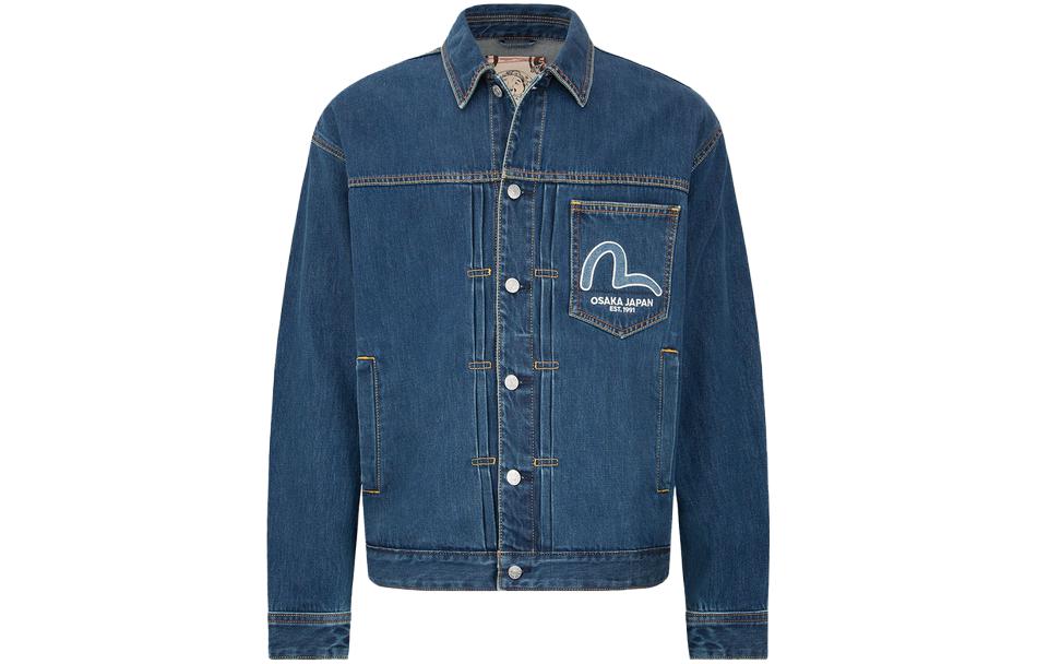 EVISU  Washed Denim Jacket with Graphic Print in Blue. 2EAHTM2DJ713LFCT 圖 3