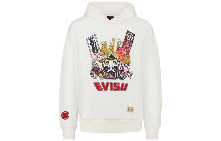 Order EVISU Hoodie Putih dengan Cetakan Motif Bunga & Asal Usul. 2ESHTM1SW311LF
