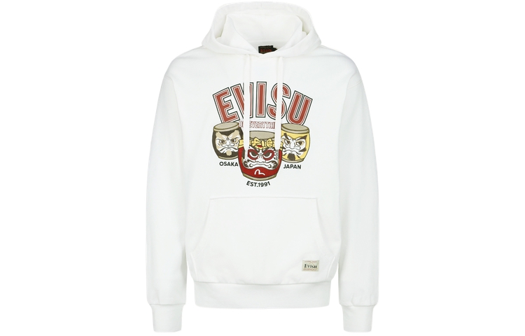 EVISU  White Hoodie with Taiko Daruma Embroidery and Logo Print. 2ESHTM3SW377RXCT