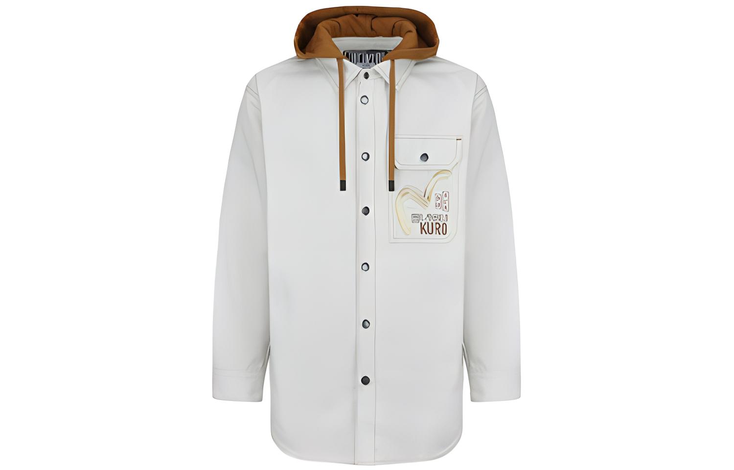EVISU  White Logo Print Long-Sleeve Hooded Shirt Jacket. 2EAGNM1SJ142LFDQ