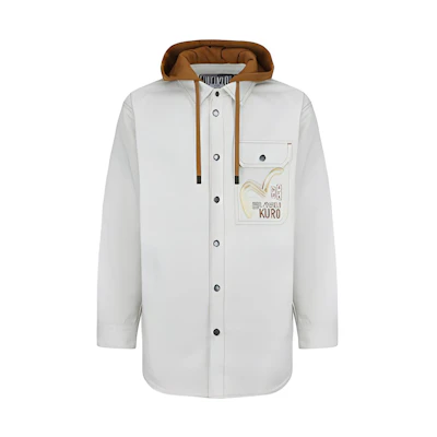 EVISU White Logo Print Long-Sleeve Hooded Shirt Jacket. 2EAGNM1SJ142LFDQ