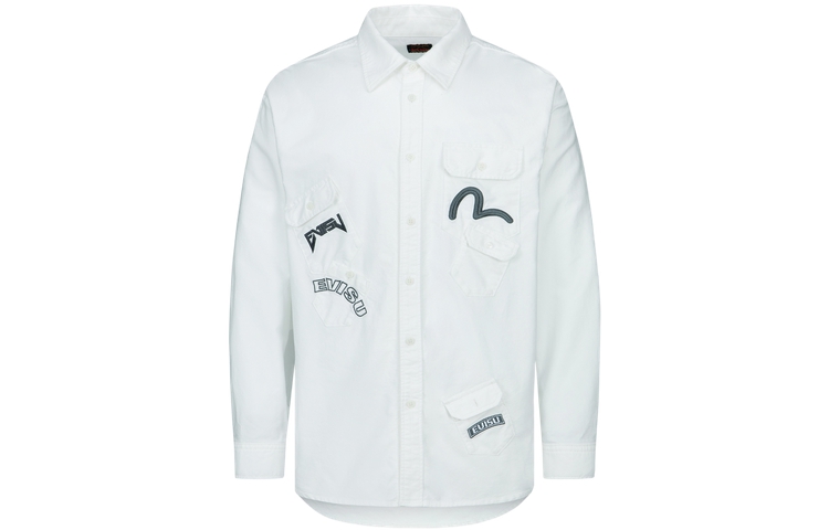 EVISU  White Long-Sleeve Shirt with Seagull Logo Pocket Embroidery. 2ESHTM3SL184RXCT