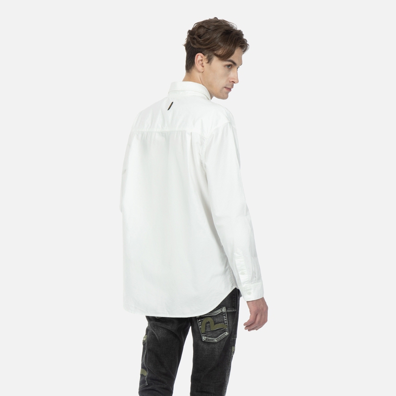 Purchase Camiseta blanca de manga larga EVISU con logo gaviota bordado en el bolsillo. 2ESHTM3SL184RXCT