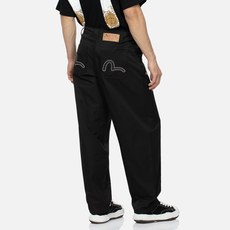 Shop EVISU 海鷗刺繡寬版休閒長褲 2ESHTM4PT7041BGCT