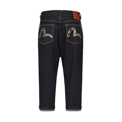 EVISU Wide-Leg Denim Jeans with Logo and Dragon Jacquard in Blue. 2EAHTM1JE101WLCS