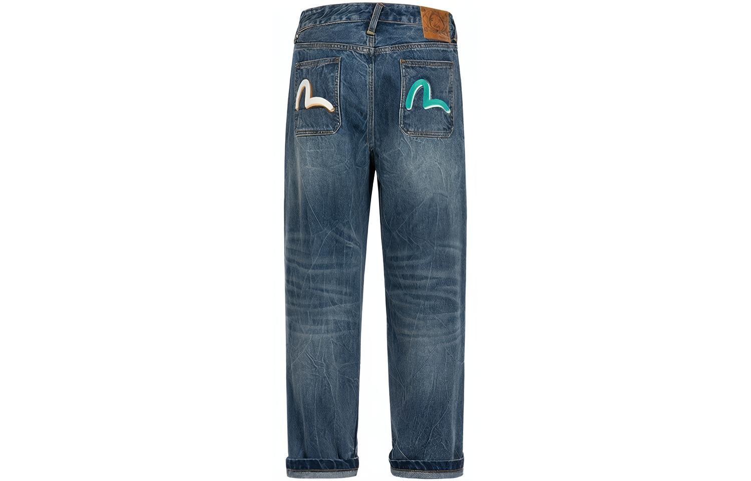 EVISU  Wide-Leg Jeans with Seagull Print & Embroidery in Denim Blue. 2ESHTM4JE8021RXDN