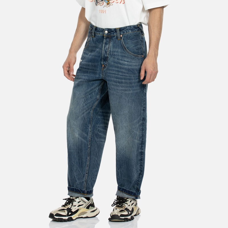 EVISU  Wide-Leg Jeans with Seagull Print & Embroidery in Denim Blue. 2ESHTM4JE8021RXDN 圖 5