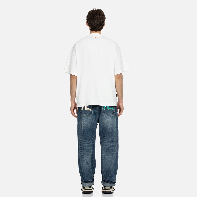 EVISU  Wide-Leg Jeans with Seagull Print & Embroidery in Denim Blue. 2ESHTM4JE8021RXDN 圖 6