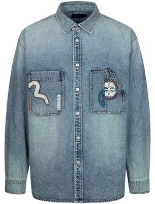 EVISU Kemeja Denim Lebar dengan Jahitan Tangan dan Reka Bentuk Multi-Cetakan 2ESHTM4DL8012LFDN Order EVISU Kemeja Denim Lebar dengan Jahitan Tangan dan Reka Bentuk Multi-Cetakan 2ESHTM4DL8012LFDN