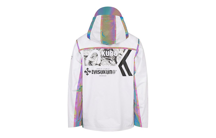 EVISU  Windbreaker Jacket White with Reflective Iridescent Patchwork. 2EAGNM0JK733SL