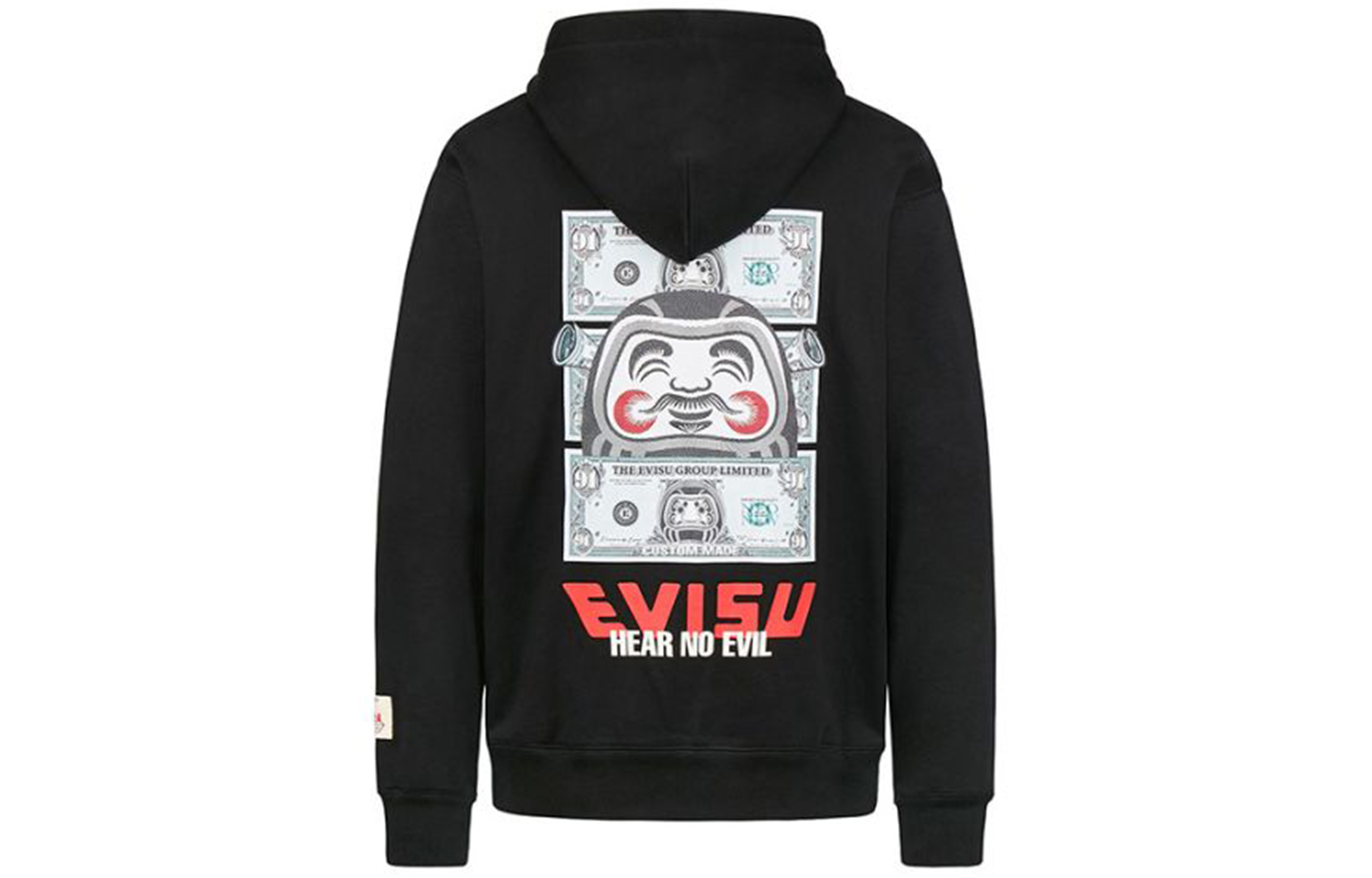 EVISU AW20 Black Daruma Money Logo Print Hoodie Men 2EAHTM0SW338LF